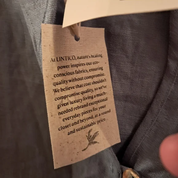 Lintico Top Women's Large L Blue Chambray Linen Fitted Office Career Coastal - Picture 6 of 13